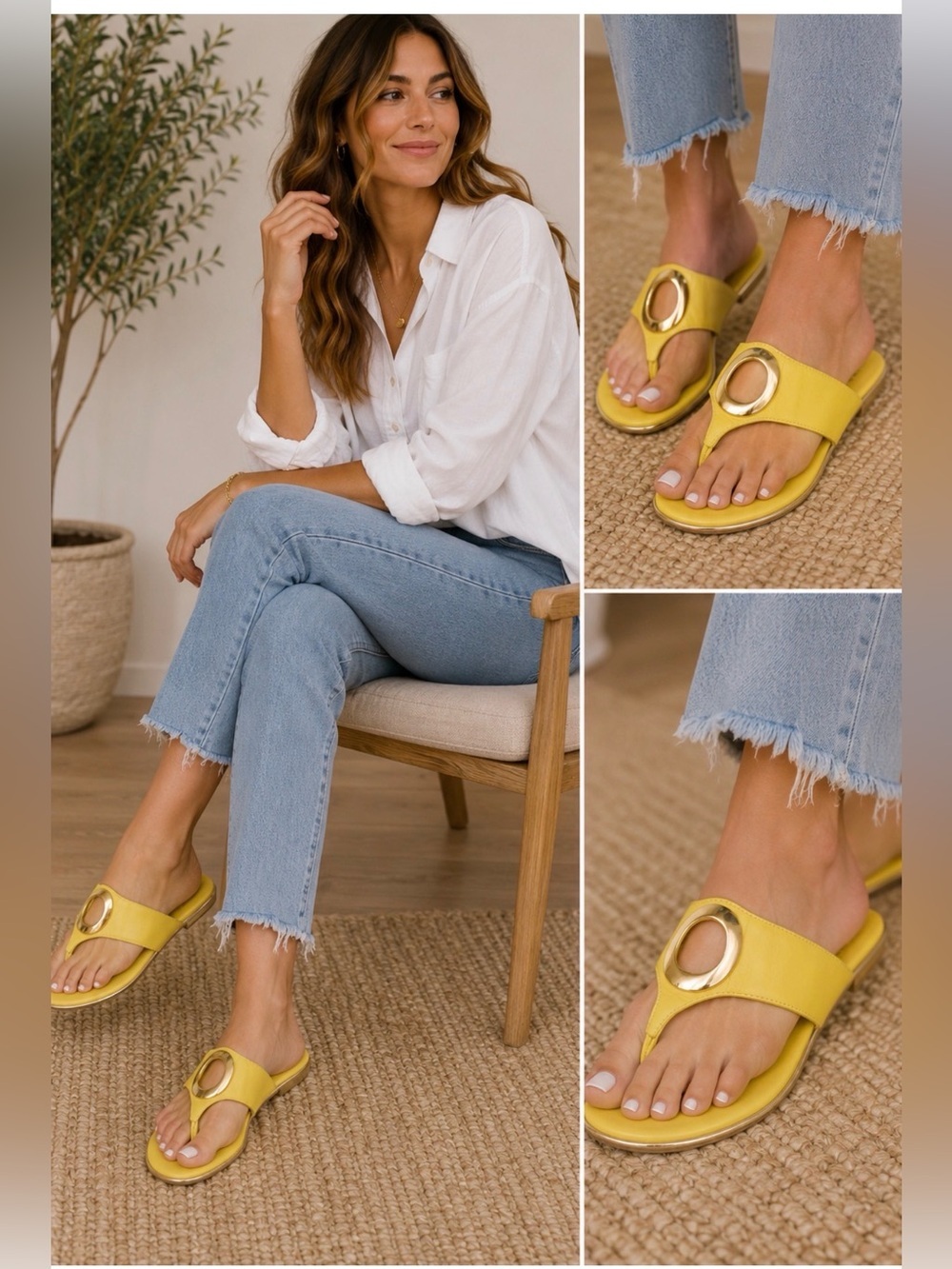 Anne Klein Yellow Gold Sandals Vibrant Minimalist Design - Picture 1 of 7